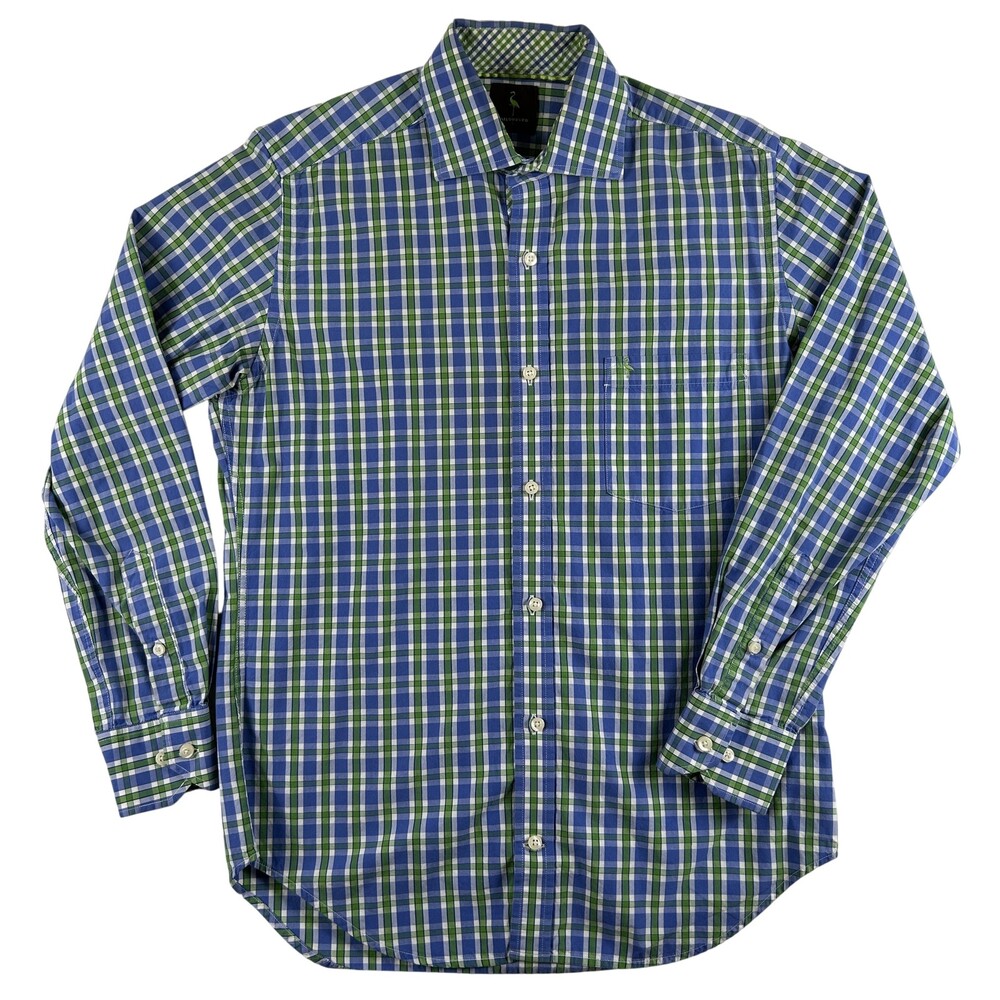 Tailorbyrd Shirt Mens Small Blue Green Plaid Long Sleeve Button Front Casual